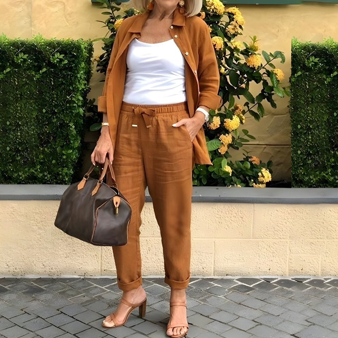 Ariadna | Conjunto Camisa y Pantalón de Lino Mujer Manga Larga
