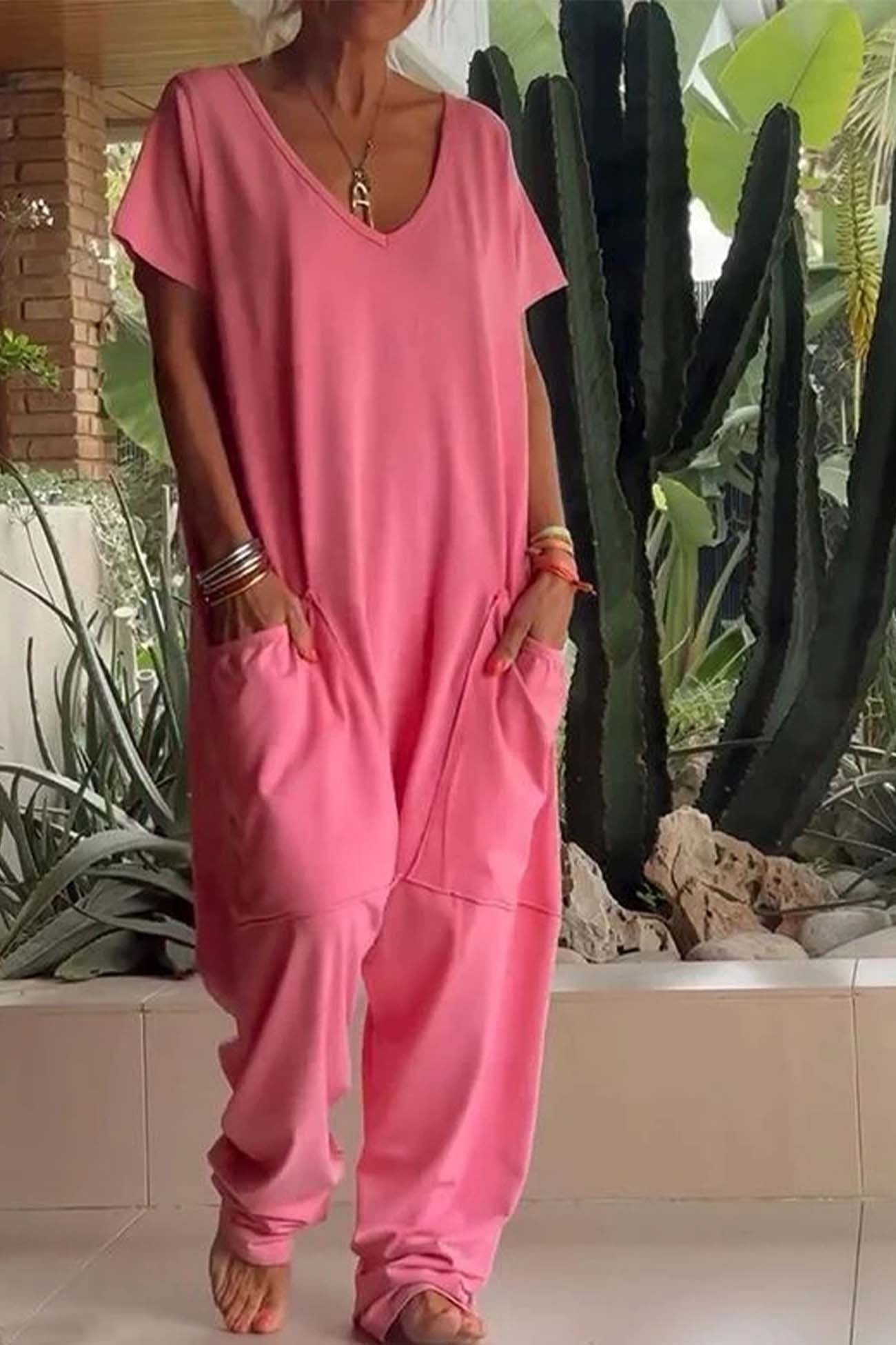 Paloma | Mono Largo de Lino Casual Mujer Escote V Bolsillos