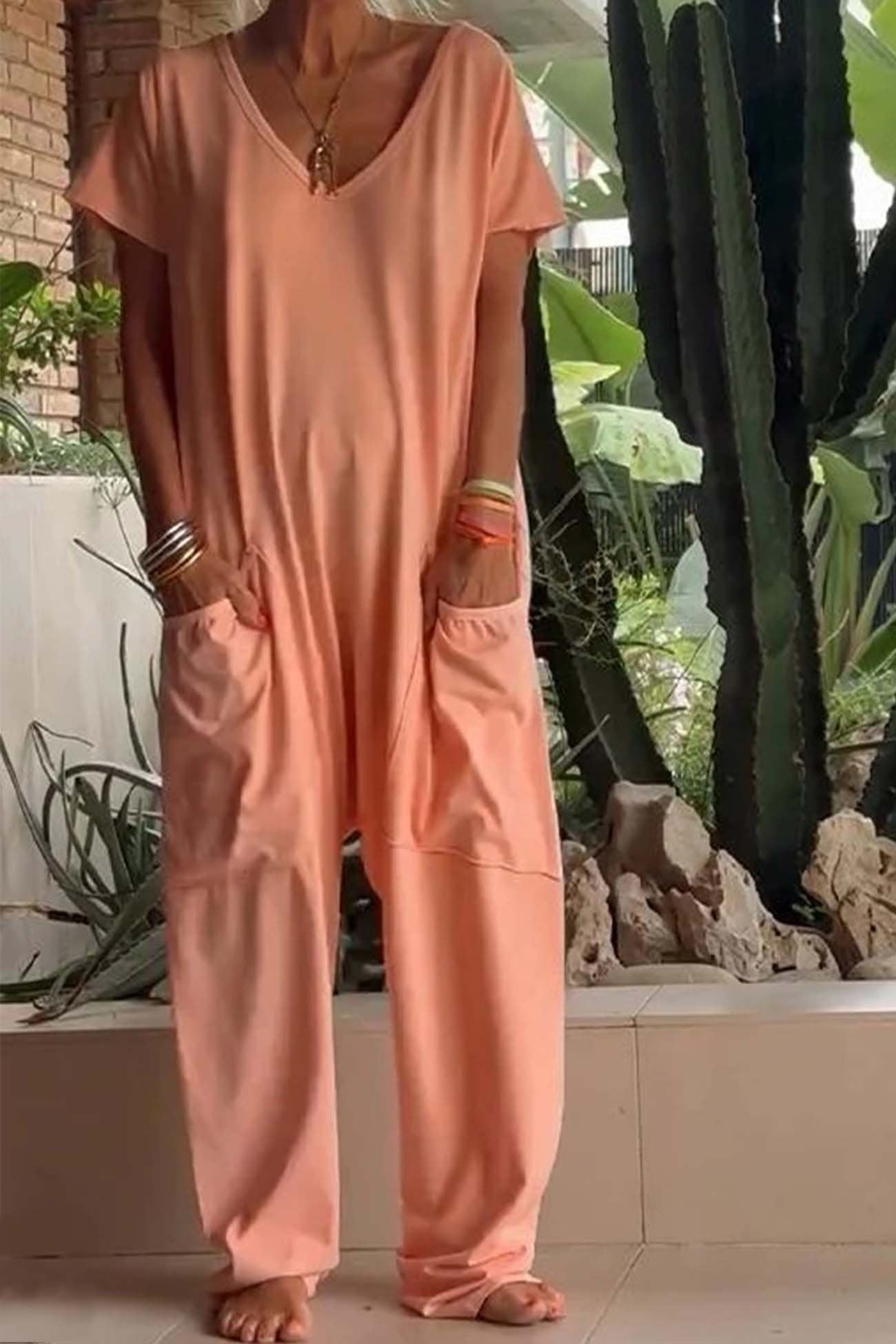 Paloma | Mono Largo de Lino Casual Mujer Escote V Bolsillos