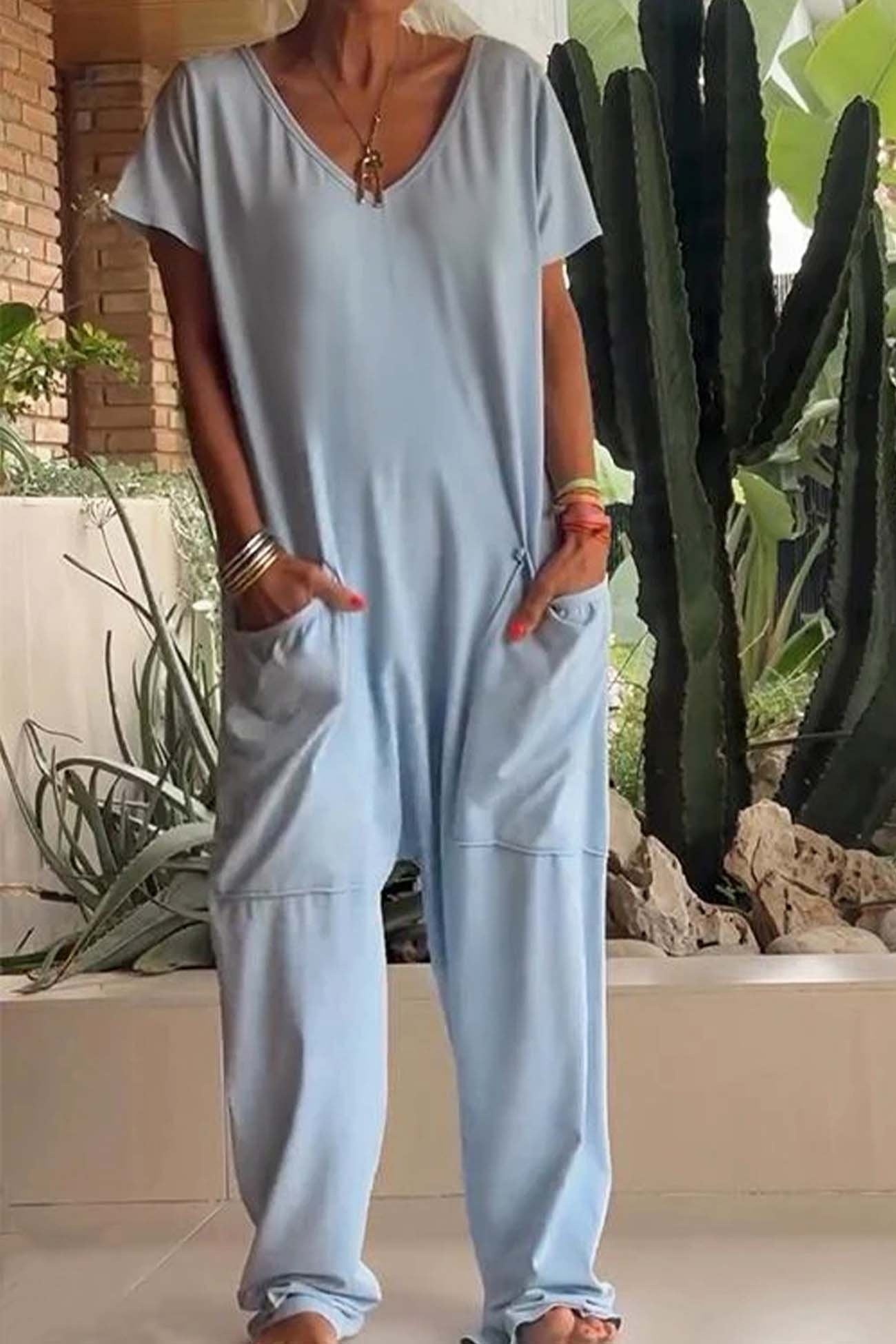 Paloma | Mono Largo de Lino Casual Mujer Escote V Bolsillos