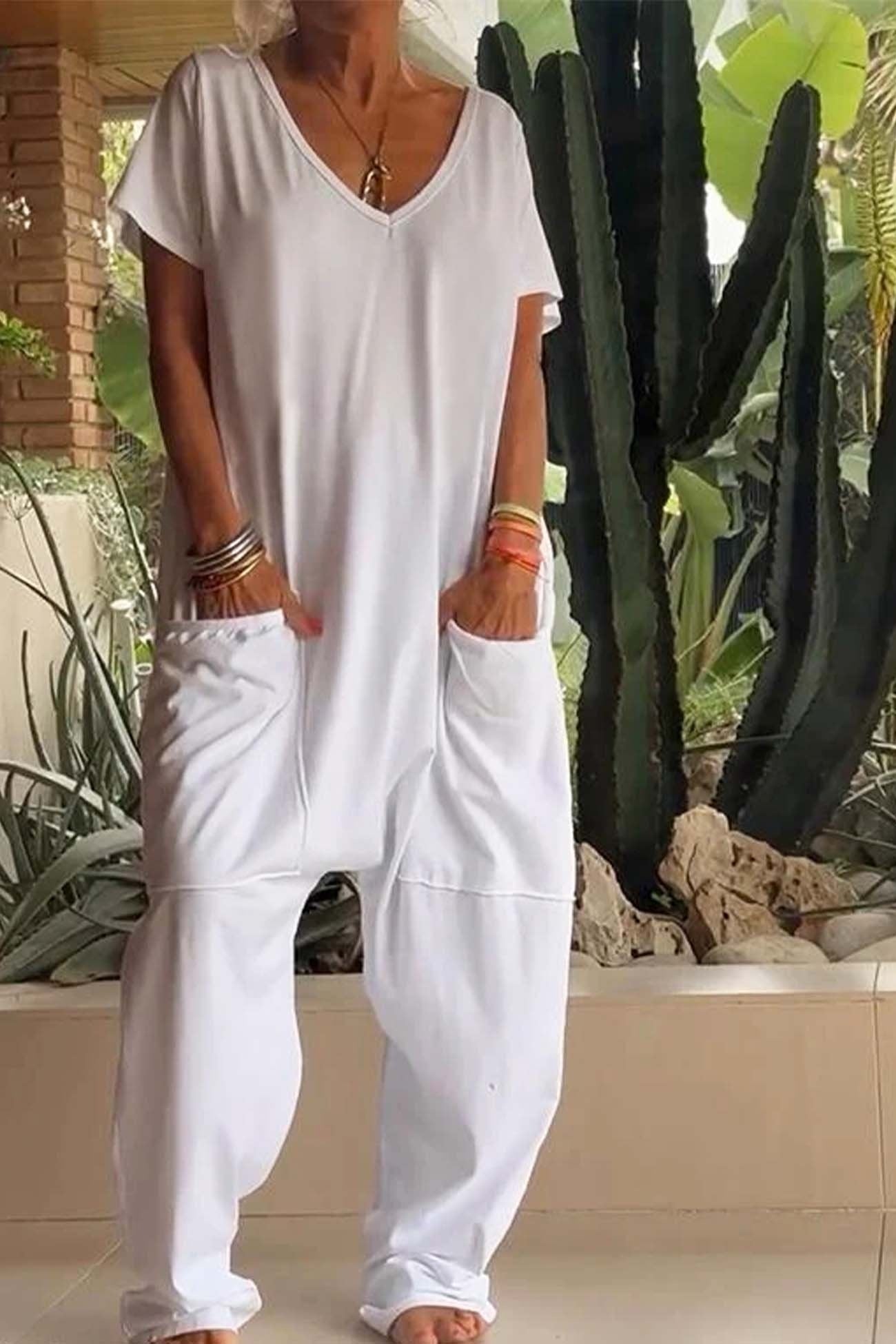 Paloma | Mono Largo de Lino Casual Mujer Escote V Bolsillos