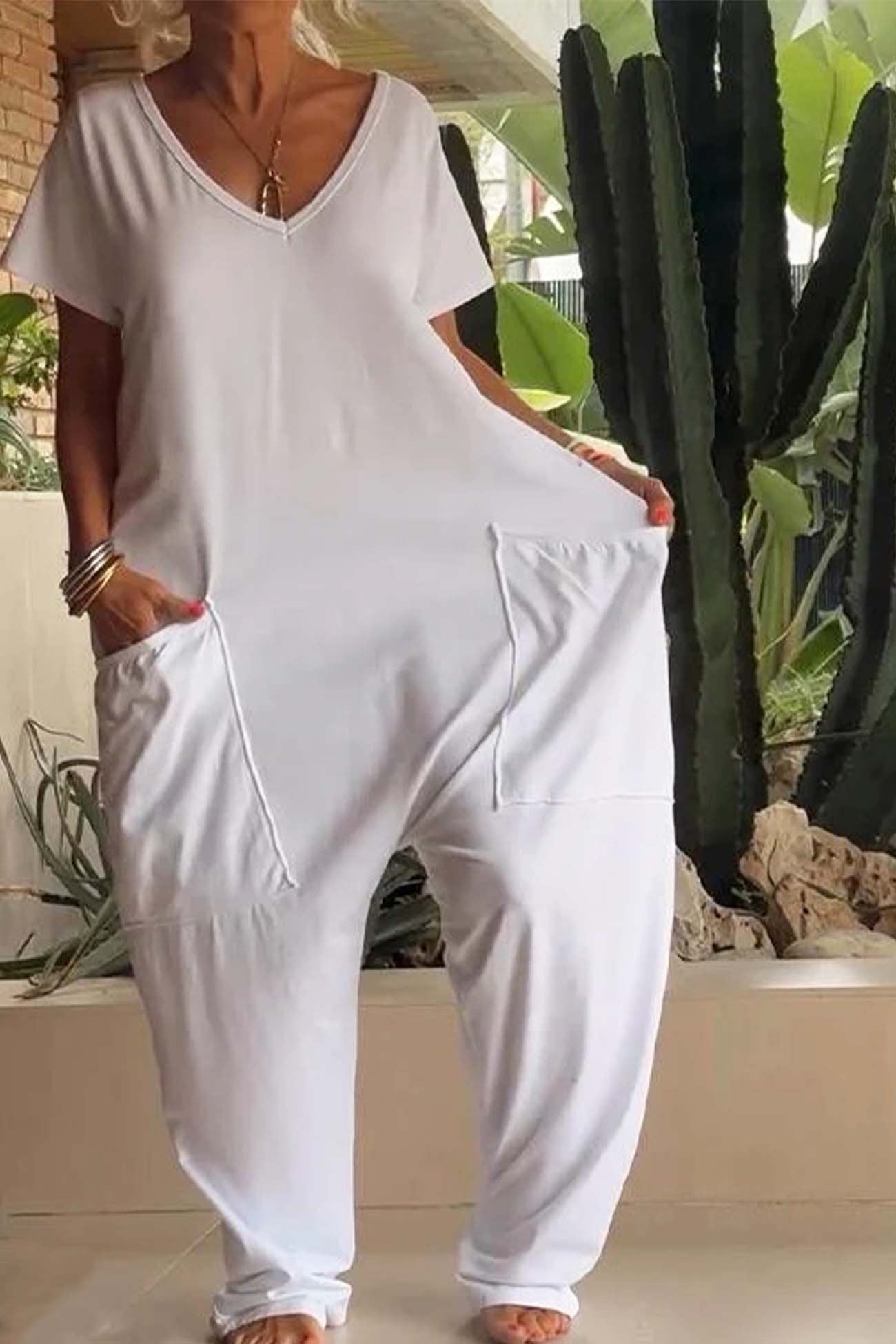 Paloma | Mono Largo de Lino Casual Mujer Escote V Bolsillos