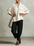 Paloma | Conjunto Poncho de Lino Mujer Dos Piezas Escote V